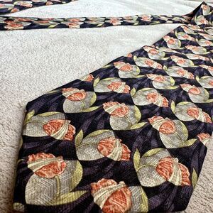 Ermenegildo Zegna Tie Floral Print 100% Silk‎ Black Men’s Italian Necktie Tie